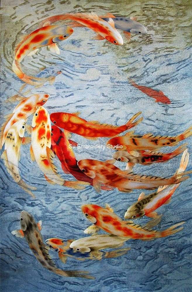 koi fish chinese silk embroidery art