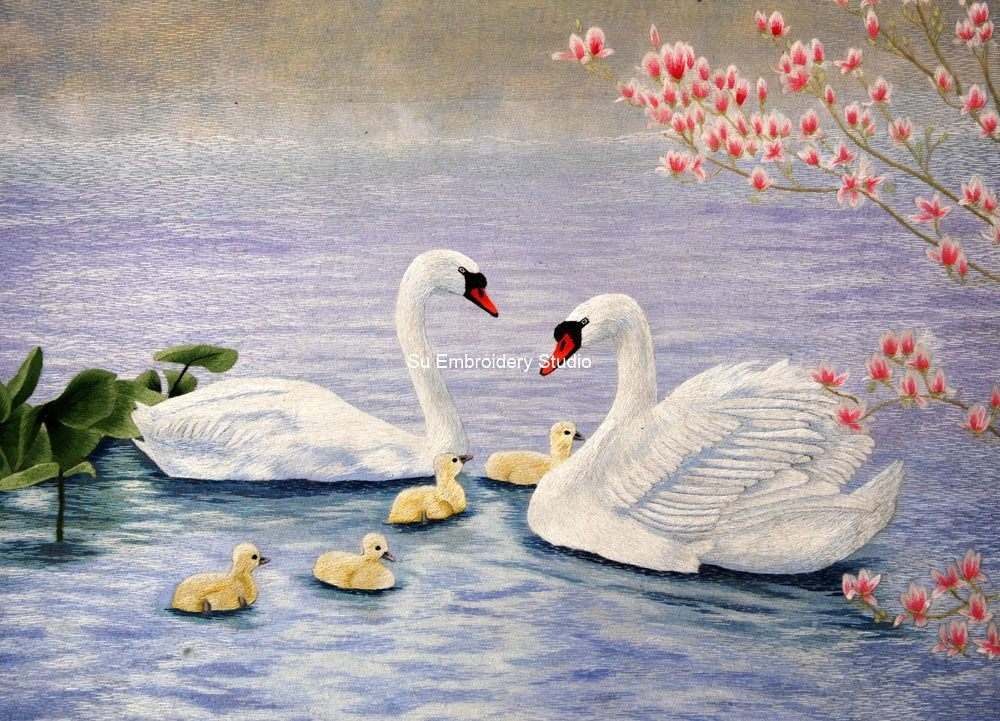 Textile art, Swan, unique decoration, vintage, embroidered fabrics, handprinted, newest made by hand, beautiful gift for wife or mother, eco gift