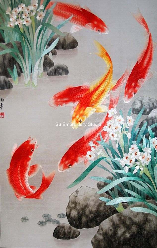 chinese embroidery koi fish art 