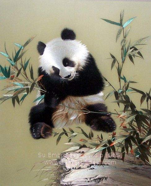 silk embroidery panda, hand embroidered with silk threads by Su ...