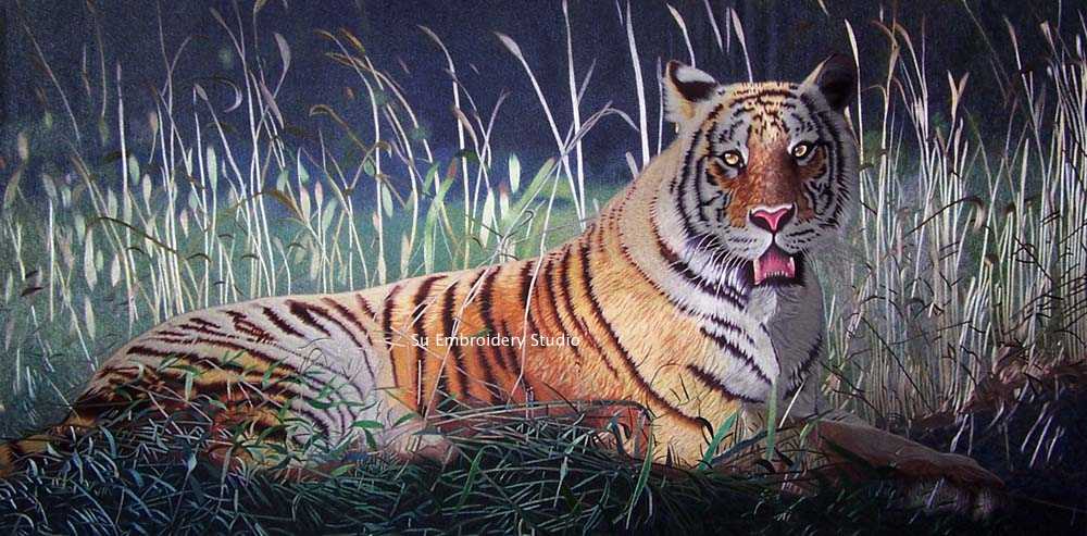 Tiger in Chinese Silk Embroidery Art - Silk Embroidered Tiger