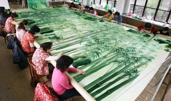 silk embroidery in progress