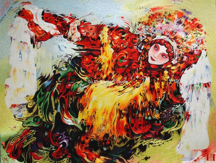 chinese silk embroidery portrait Peking Opera Dancer, the Druken Beauty
