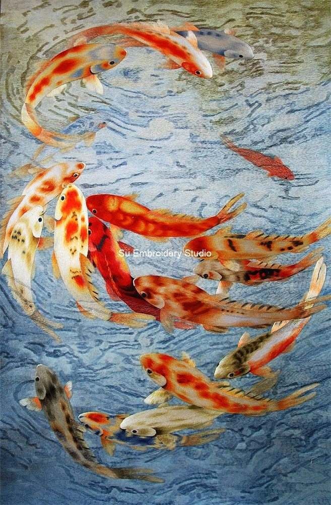 koi fish chinese silk embroidery art