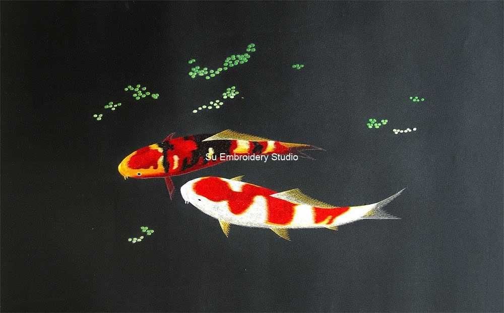 chinese silk embroidery two koi fish